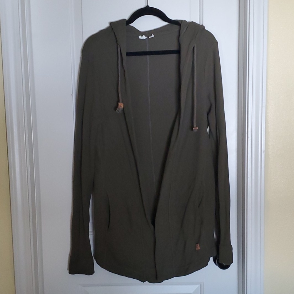 Olive waffle knit hooded cardigan